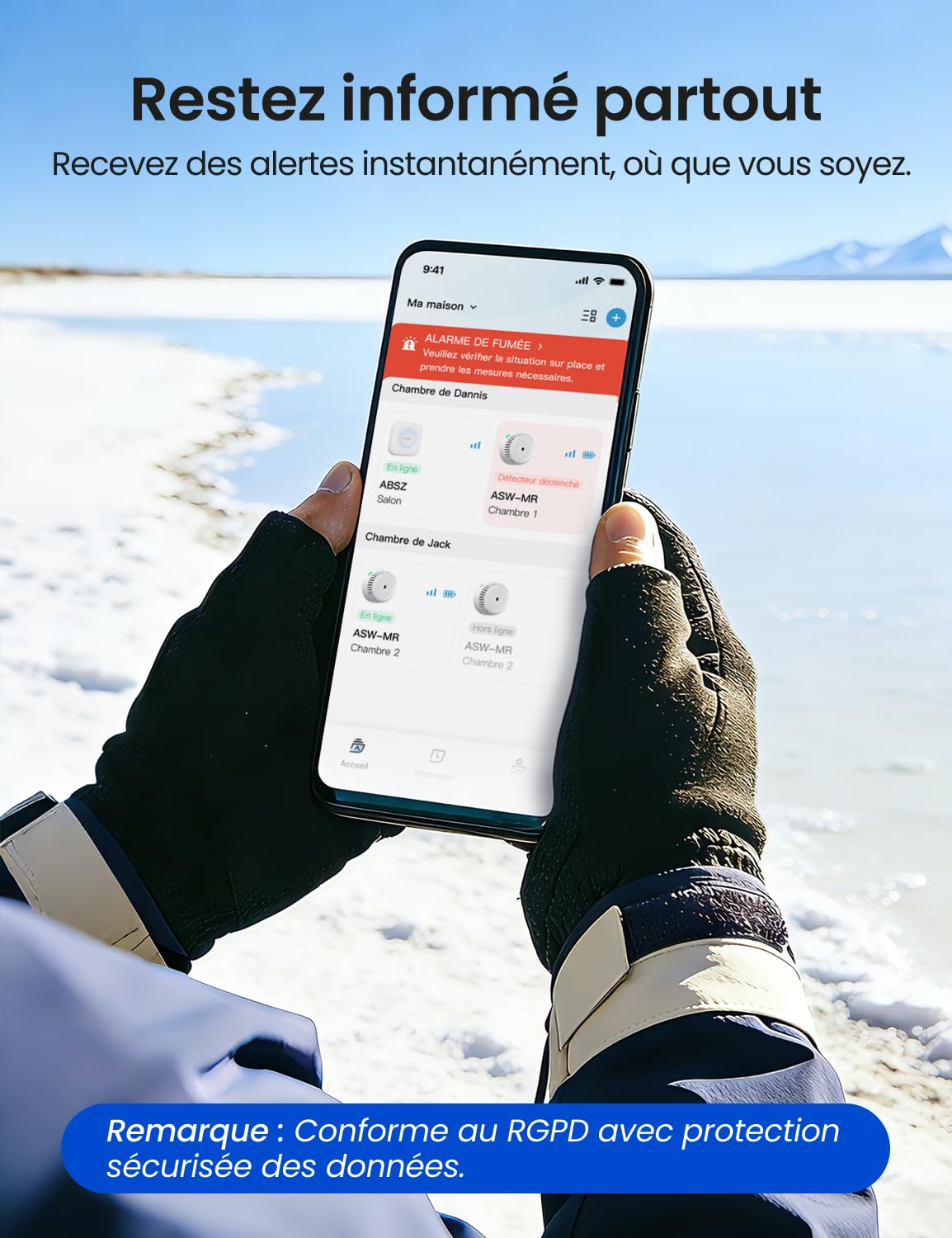 AEGISLINK Détecteur de Fumée Connecté avec Base, Pad Magnétique, ASW-MR61