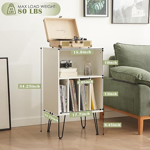 Miniatura 2 de Soporte para Tocadiscos con Almacenamiento de Vinilo, Gabinete de Almacenamiento de Discos de Vinilo con Capacidad para Hasta 150 Álbumes, Mesa