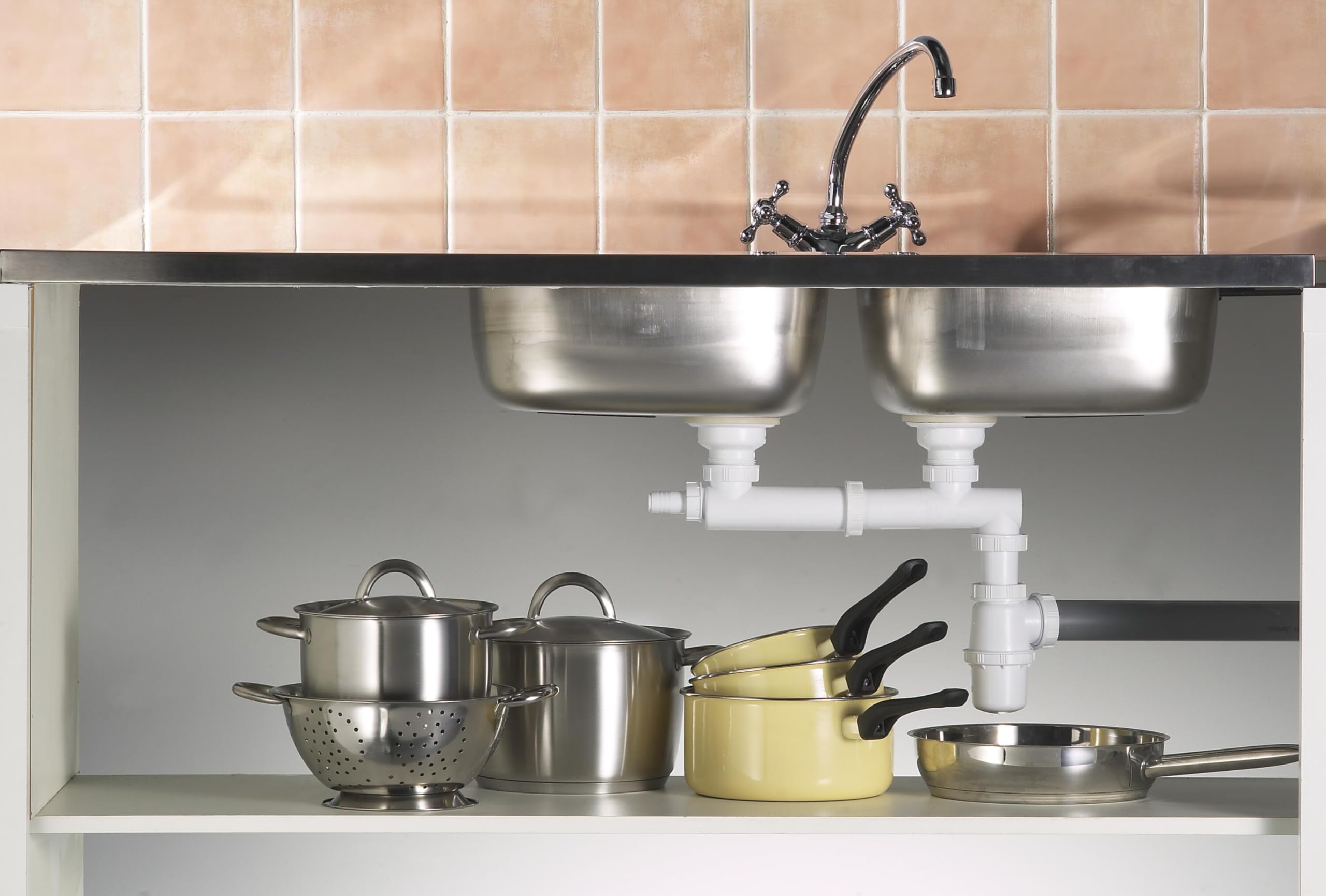 Wirquin 30724276 - Sifone lavello salvaspazio Ø40 spazio con protezione dell'acqua 50 mm, bianco