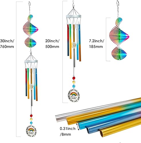 Miniatura 7 de Campanillas de viento para exteriores, campanillas de viento giratorias de 30 pulgadas con cristal que crean un efecto arcoíris, campanillas de