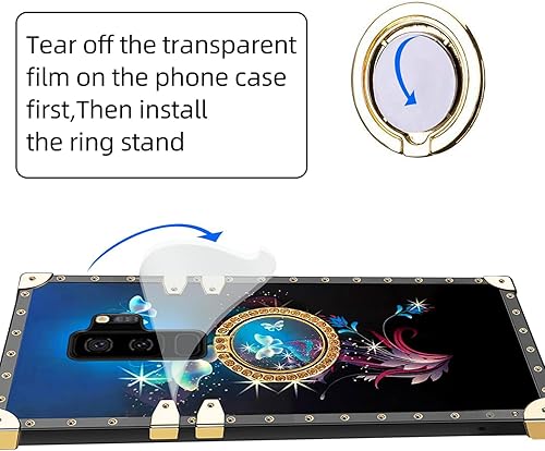 Miniatura 5 de Funda cuadrada compatible con Galaxy S9 Plus, decoración de lujo verde y dorada para Samsung S9 Plus, para niñas y mujeres, con soporte de anillo,