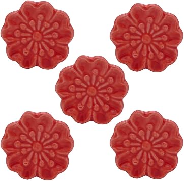 5 Pack Ceramic Camellia Flower Knobs, Dresser Drawer Door Handle Pulls for Kitchen Bathroom Kids Room, Wardrobe Cupboard Closet Classic Vintage Knobs Red
