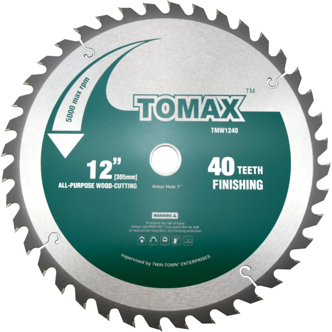 - TOMAX 12-Inch 40 Tooth ATB Finishing Saw Blade with 1-Inch Arbor