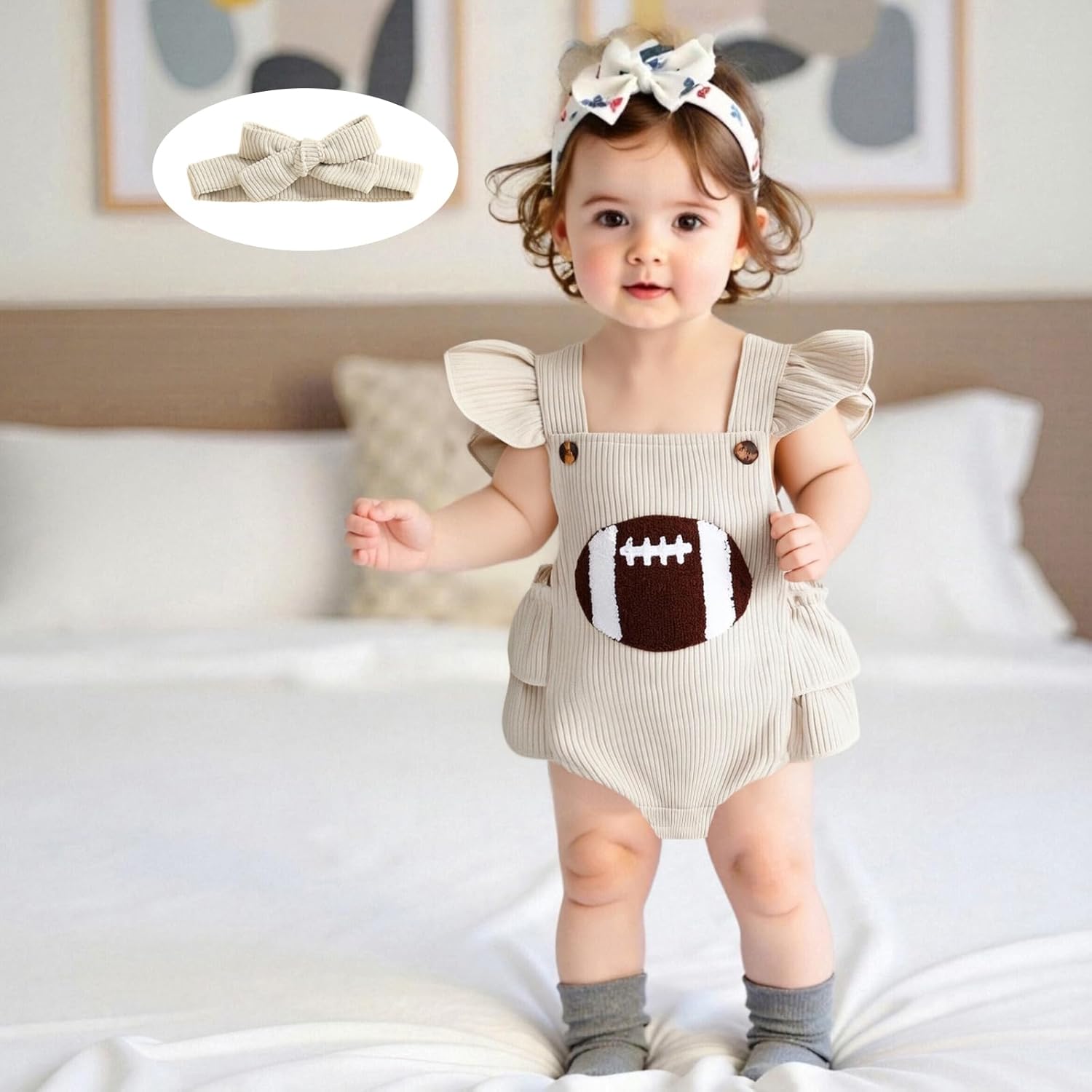 Newborn Baby Girl Christmas Outfit Embroidery Ruffle Romper Corduroy Bodysuit Jumpsuit First Christmas Clothes - Image 2