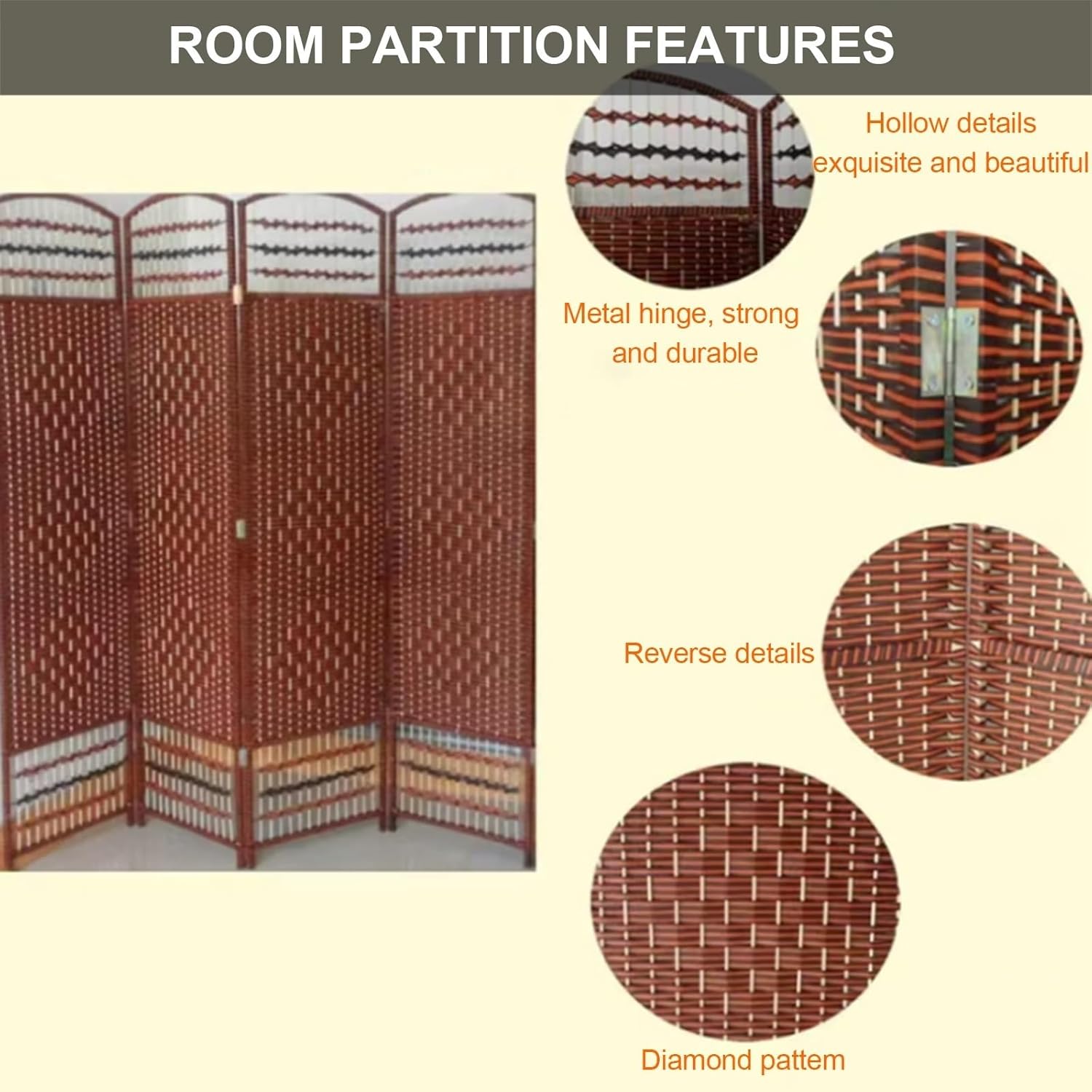 スクリーン パーテーション 4連 衝立 天然木 ナチュラル （ 間仕切り ついたて 目隠し 自立 ルーバースクリーン 折りたたみ 洋風 パーティション  つい立て 仕切り ルーバー 板張り 木 リビング 寝室 インテリア ） 【ブラウン】(ブラウン): リビングート ANA Mall店｜ANA ... 自立型ショートパネルパーティションスクリーン、折りたたみ式パーティションスクリーン、手編み、部屋のスペース分割に使用できます(Col