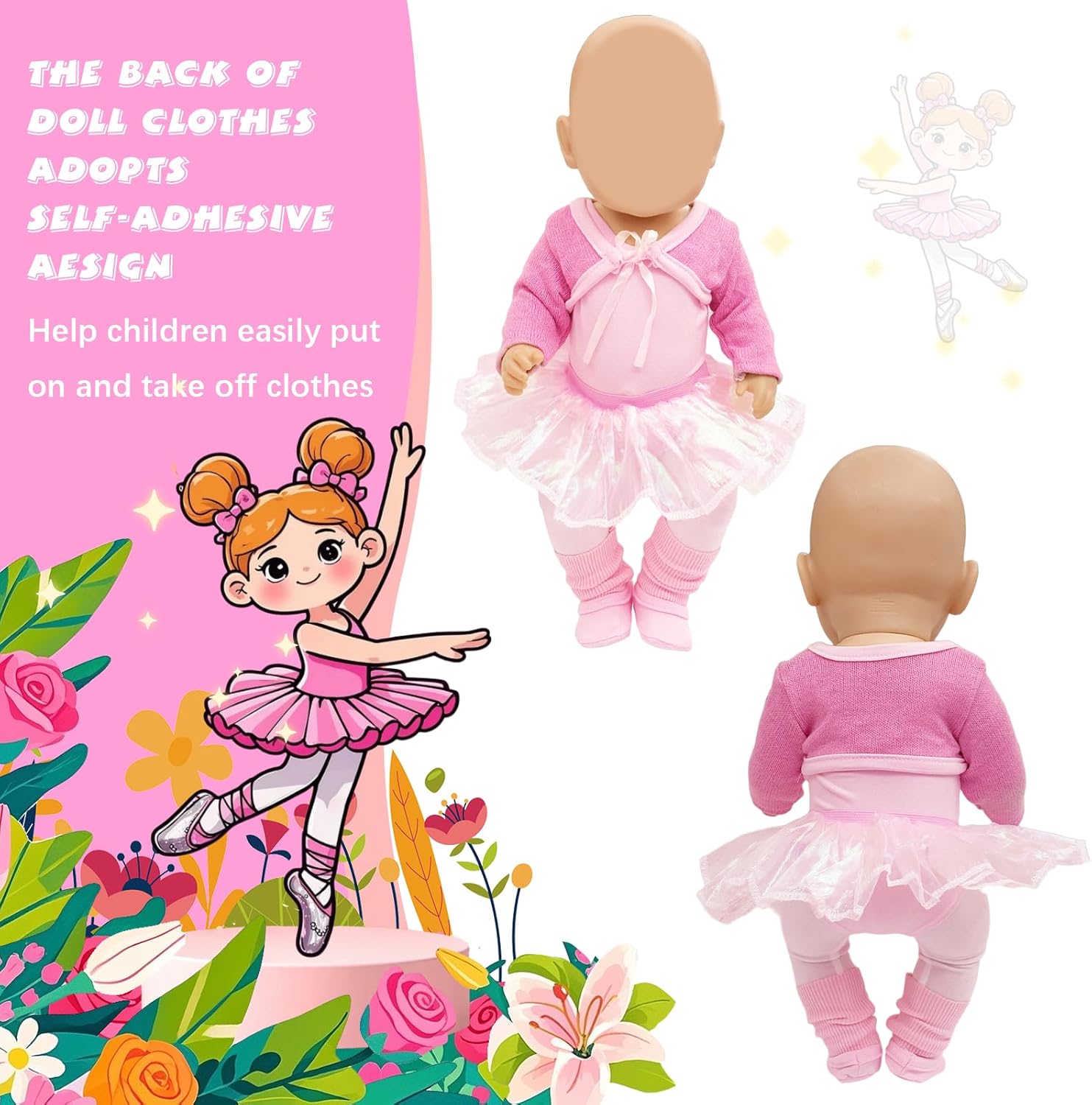 12 Pcs Baby Doll Clothes for 12-18 Inch Dolls, Pink Ballet Doll Outfits with Ballet Dress Outerwear Tights Shoes Hairband Bow Stars Hair Clip for 30-45 cm New Sweet Doll Clothes Girls Birthday Present