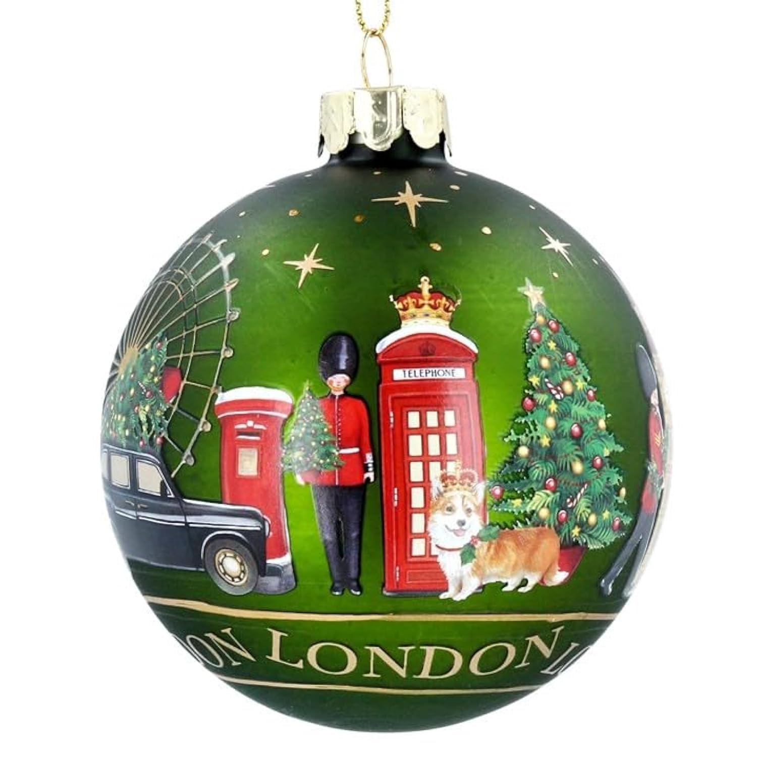 Gisela Graham Green Matt Glass Ball With London Scene Decoration