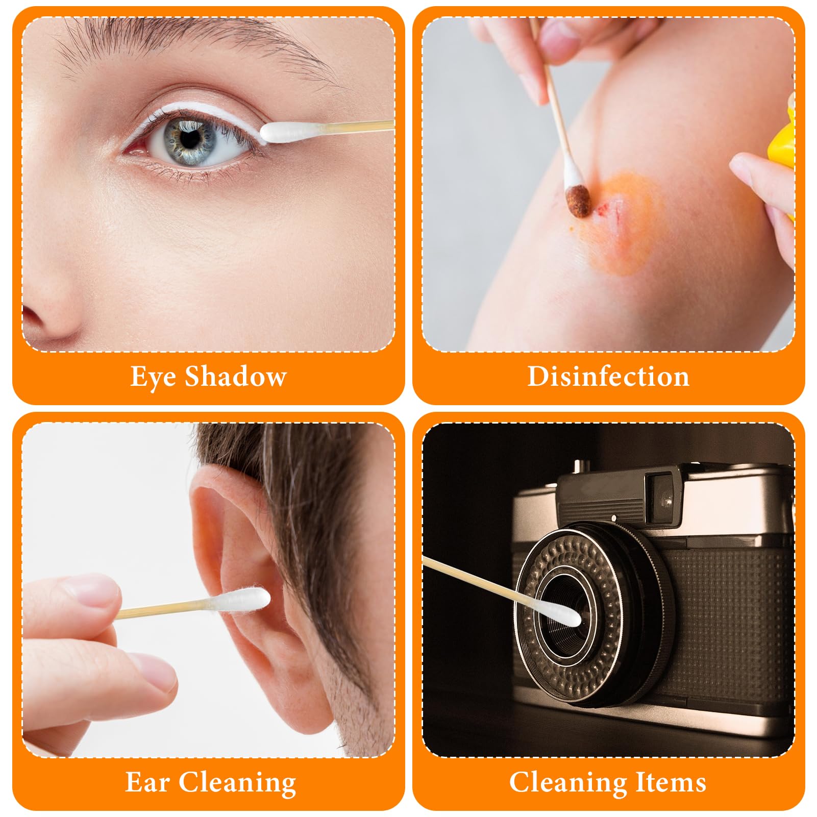 Tamponi di cotone, 400 pezzi, manico lungo in legno, 15 cm, bastoncini di pulizia per fotocamera, tastiera, trucco, pulizia