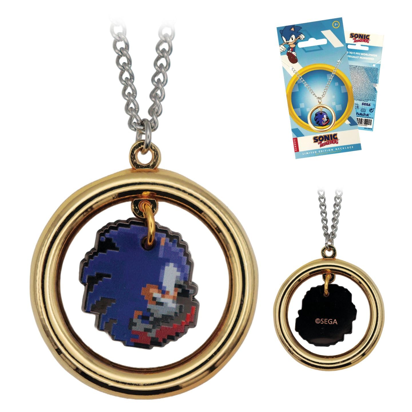 FaNaTtik Sonic the Hedgehog Limited Edition Metal Ring Pendant with Pixel Sonic – Individually Numbered Collectible for Retro Gaming Fans