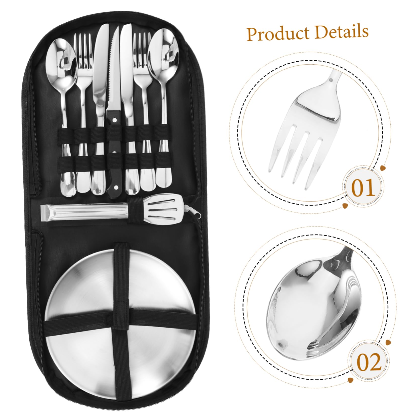 INOOMP Set Di Posate Da Campeggio in Acciaio Inossidabile 10 Pezzi Kit Di Utensili Da Picnic Utensili Da Cucina Portatili Per Escursionismo Barbecue Borsa Portaoggetti Allaperto
