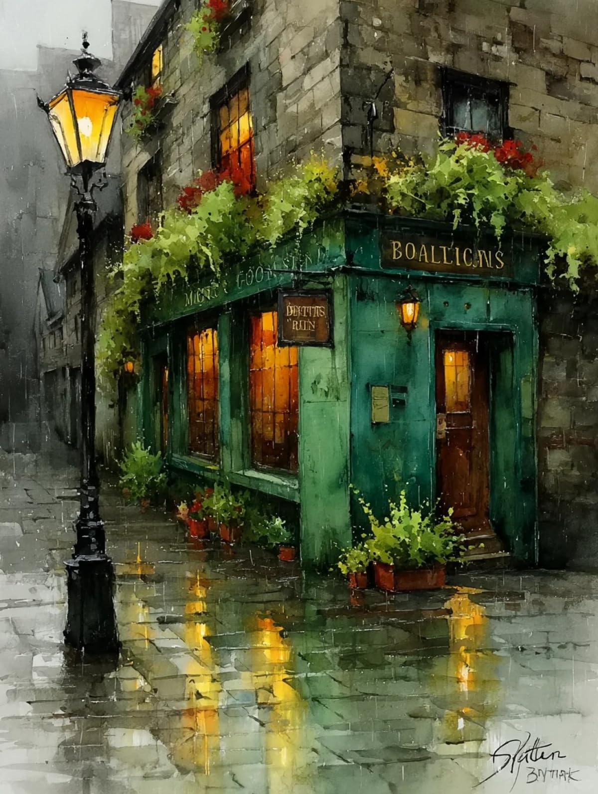 Rkflgew F 14Ct Cross-Stitch Kits Watercolor Street Scene Preprinted Abric Cross Stitch Diy Art Needlecrafts Embroidery Kits Or Adults Beginners 30X40cm