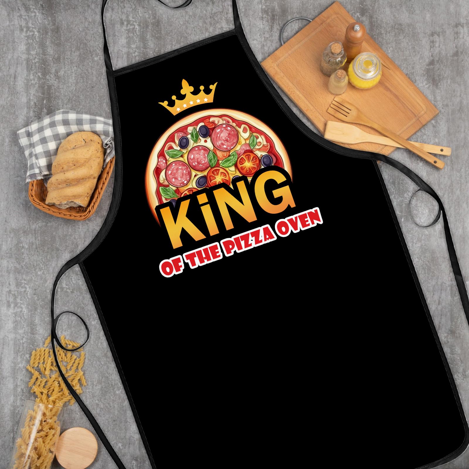 Delantal de pizza para hombre, delantales divertidos para hombres, regalos de pizza para los amantes de la pizza, accesorios de pizza para horno de pizza, delantal de cocina King of The Pizza