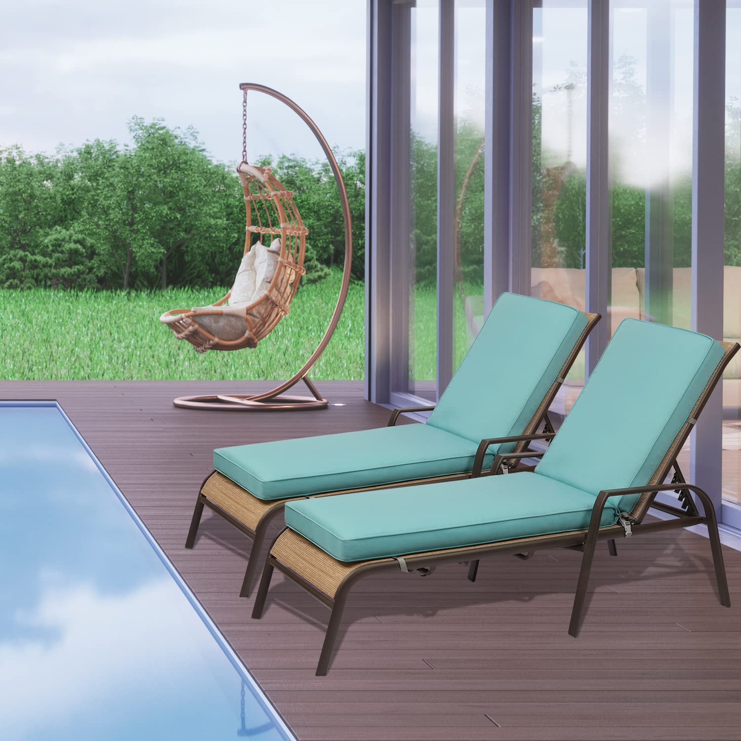 BPS Outdoor Lounger Cushion 72''L x 22''W x 3.5”H Patio Furniture Chair Seat Cushion Olifen Fabric Slipcover Sponge Foam - Set of 2