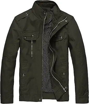 wantdo Men's Cotton Lightweight Jacket Military Jacket Casual Field Coat Windbreaker
