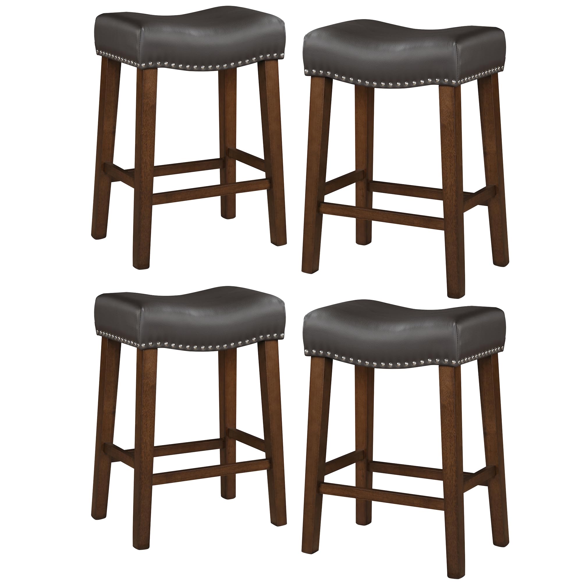 Larksperal 26" Backless Bar Stools Set of 4 - Counter Height Barstools with Faux Leather Upholstered Saddle Seat, Modern Wood Backless Bar Stools for