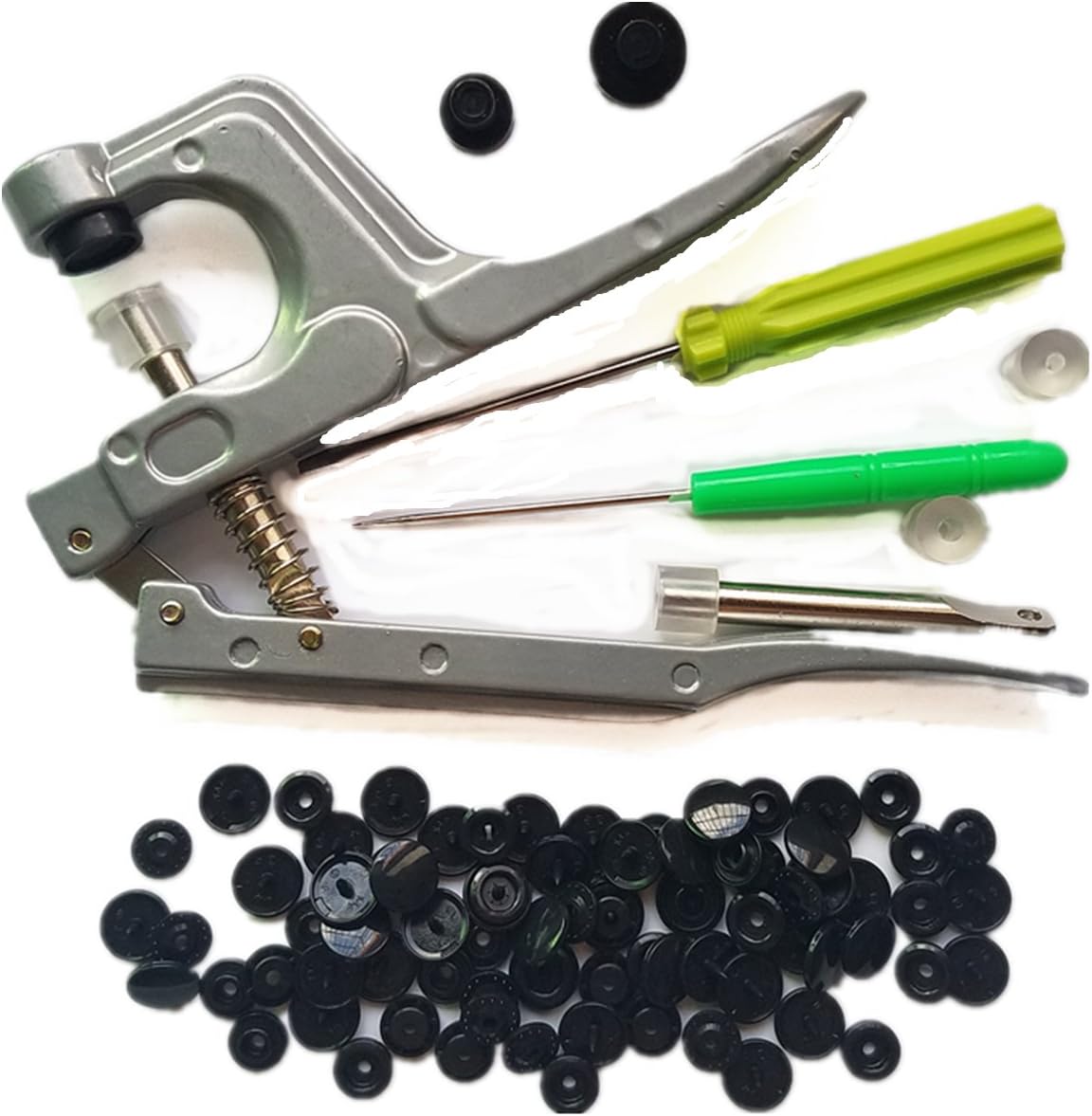 100 Complete Sets Black Plastic Snaps Hand-held Pliers Tool Installs Size 20, 22, 24 T5 No-Sew Button Snap Fastener Press Attacher Punch