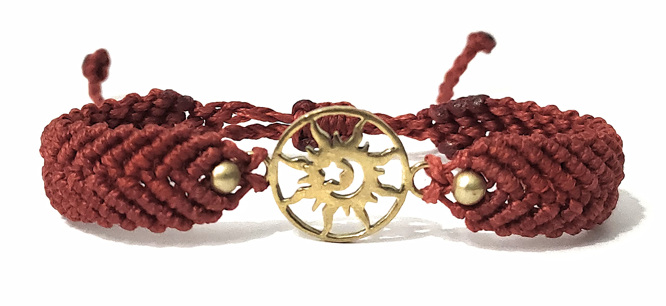 Sun and Moon Exclusive Designer Rakhi Bracelet | Red Linhasita Thread Macrame Bracelet | Pure Brass | Roli Chawal & Two Greeting Cards| Gift Potli-image-30