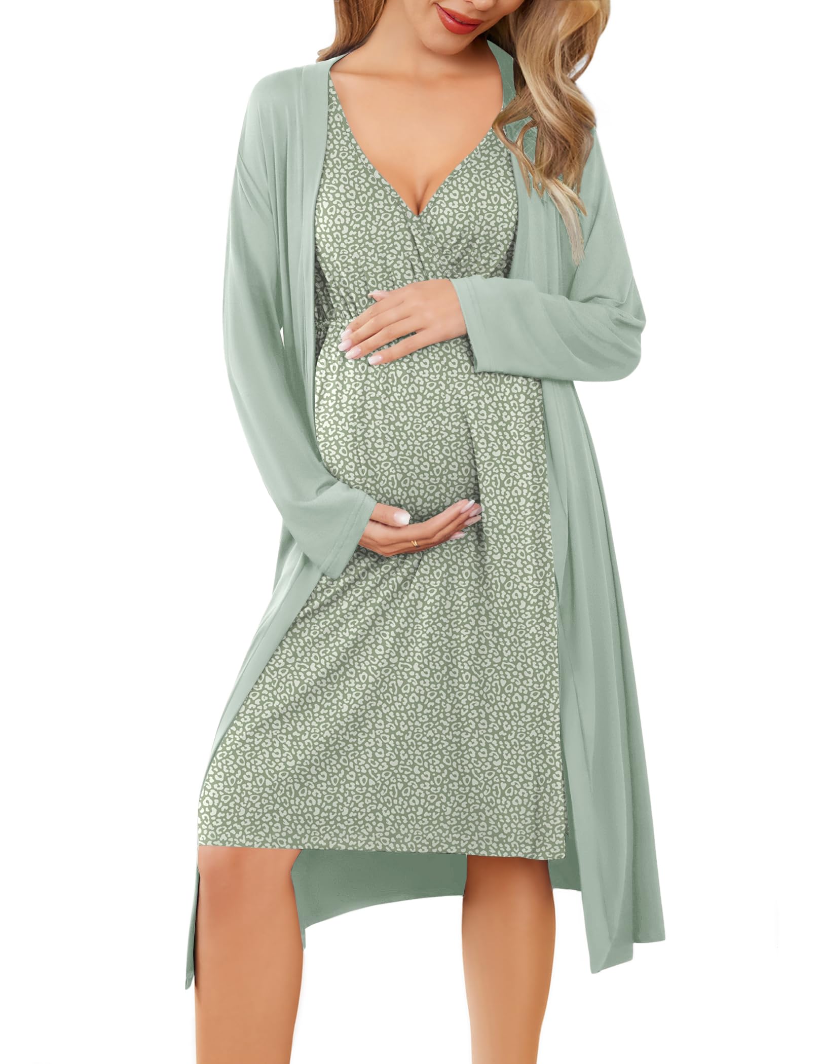 Ekouaer Maternity Nursing Gown and Robe Set Labor Delivery Nightgowns