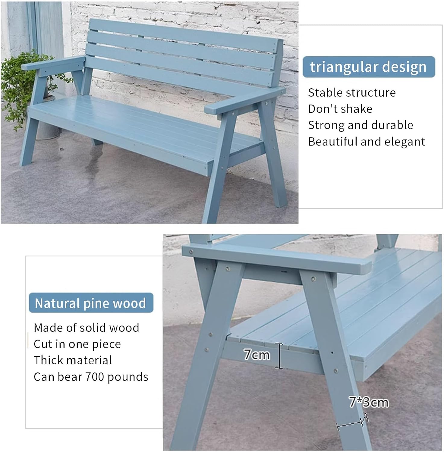 Outdoor Benches Weatherproof Wooden Garden Bench Small Patio Bench Pine Wood pu Painting Wooden Bench Applies to Garden Lawn Backyard and Indoor Wooden Bench Outdoor(Pinks,120cm)