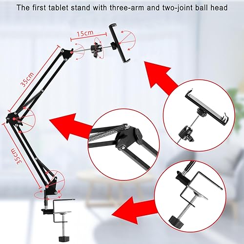 Miniatura 7 de Soporte para tablet para cama, soporte para iPad para escritorio, cabecero, mesita de noche, mesa, compatible con iPhone, iPad, Kindle u otros