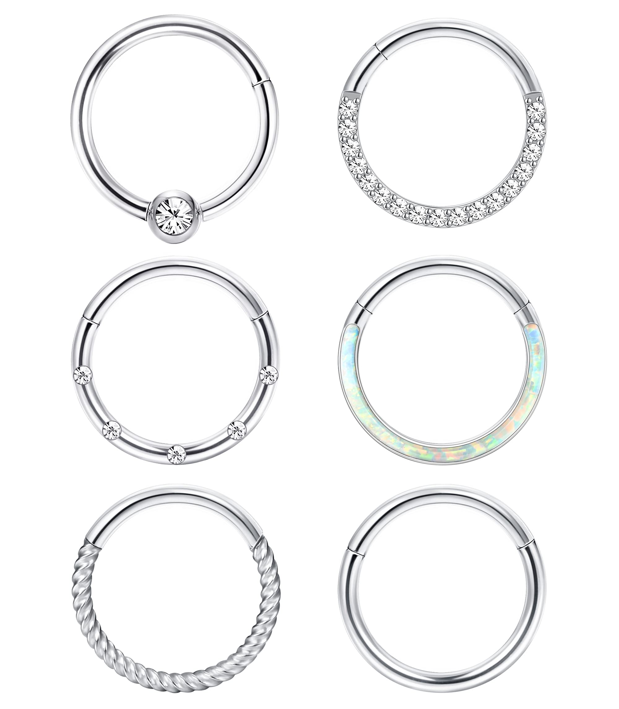 Adramata 6 Pcs 16G 18G Nariz Piercing Septum Piercing para Mujer Hombre Plata Acero Quirúrgico Nariz Piercing Hélice Tragus Cartílago Oreja Piercing Labios Anillos Nariz Anillos Piercing