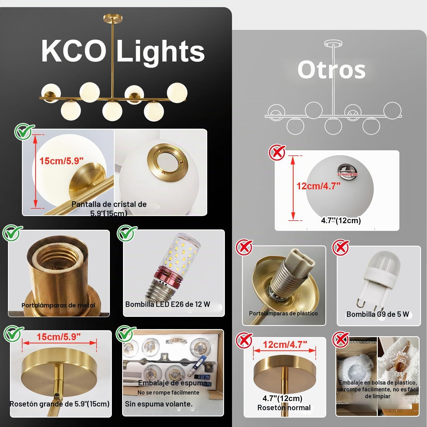KCO Lighting Lámparas de Comedor Modernas de Metal Dorado, Lámpara Colgante de Isla de Cocina de Vidrio Blanco, 7 Luces, E27, Lámpara Colgante de Bola de Isla de 80 cm de Altura Ajustable