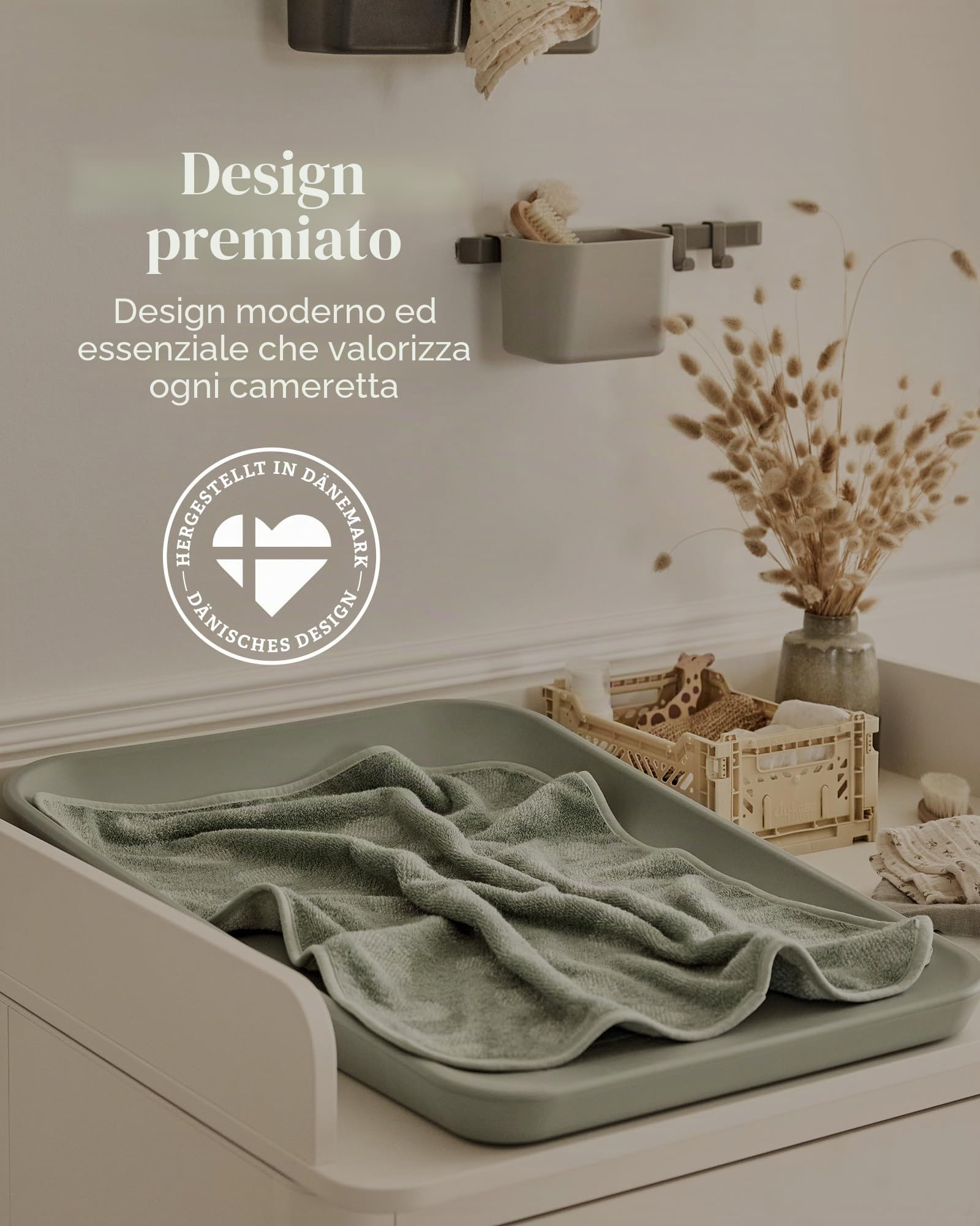 Leander Materassino Fasciatoio Matty - Sage Green 50x70 cm | Design Scandinavo, Tessuto Lavabile, Sicuro e Confortevole per Neonati