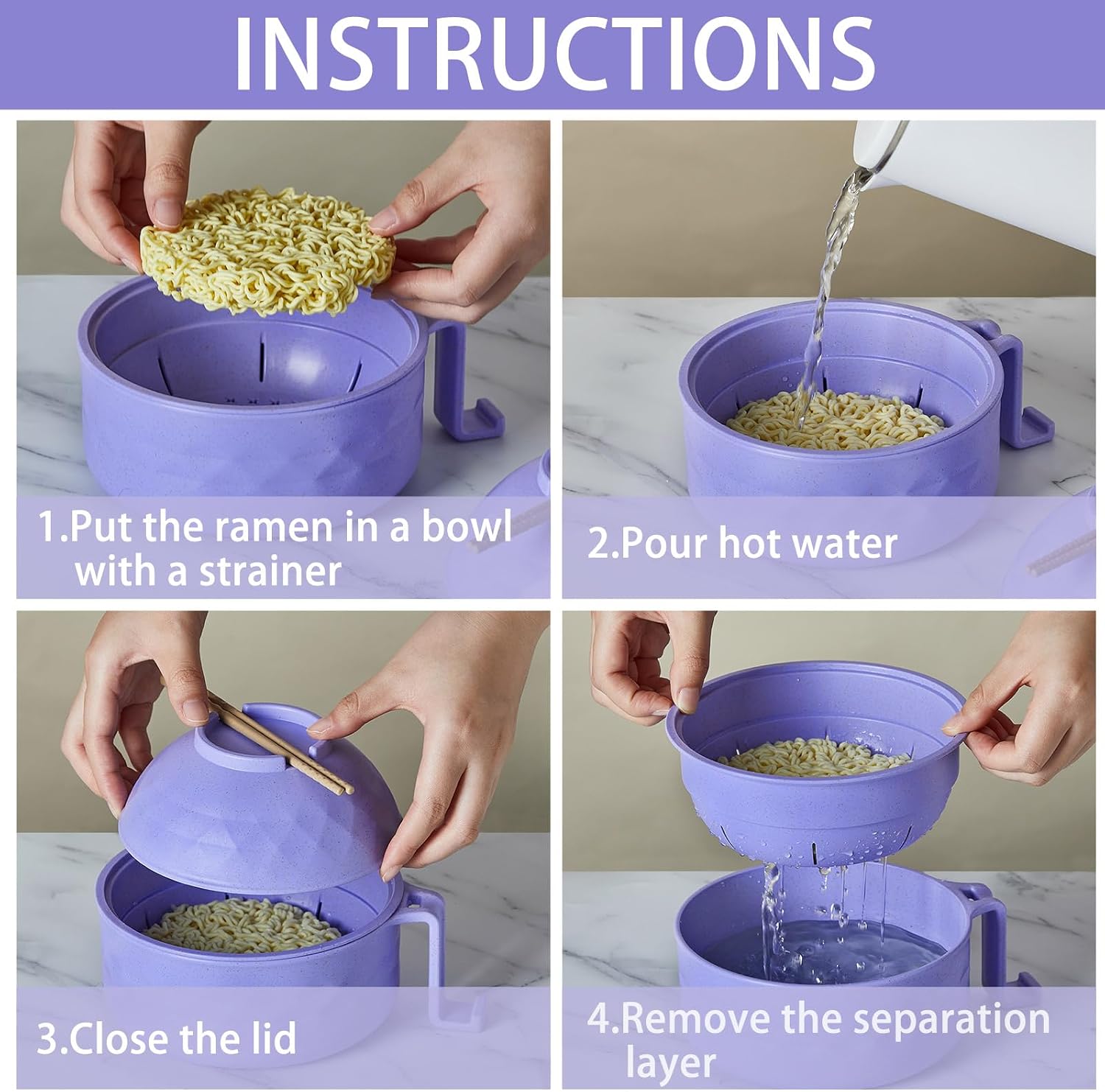 1 Set Microwave Ramen Cooker Bowl with Utensils, Purple image 4