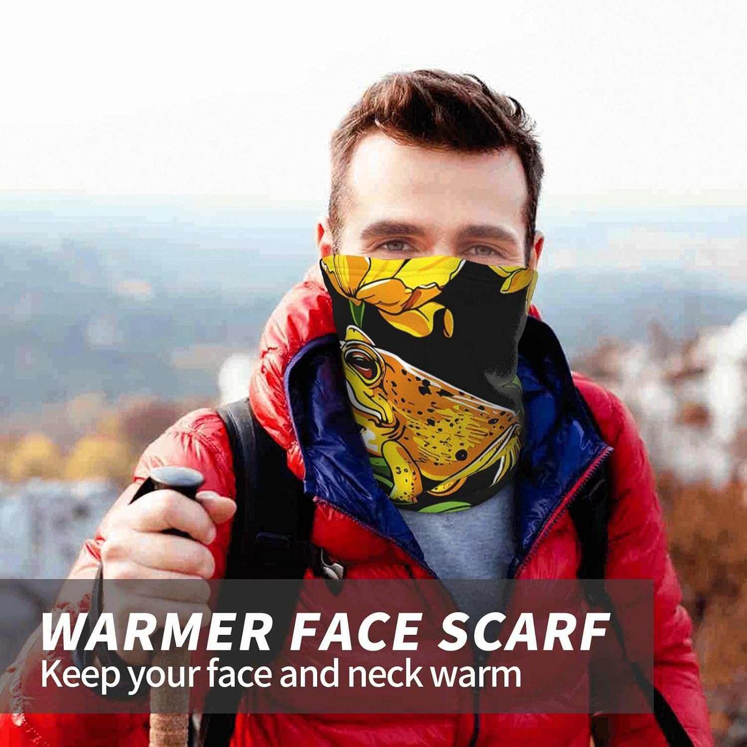 Winter Neck Warmer for Men Women, Sunflower Frog Neck Gaiter UV Sun Protection Face Mask Windproof Cold Weather Face Cover Thermal Ski Mask Scarf for Outdoor Sports Bandana