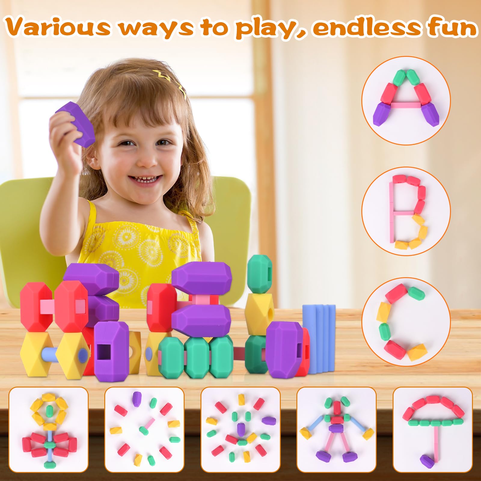 PushGoGo Kids Silicone Building Blocks, Age3+, 36PCS, Puzzle Senses, Stimulate Creativity, Imagination, Montessori Stacking Rocks Toys