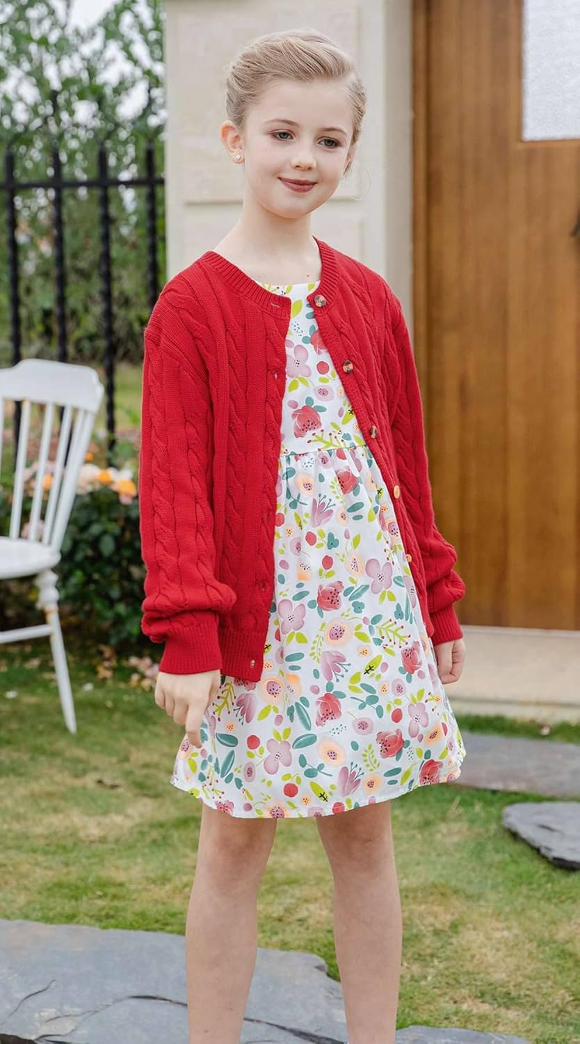 SMILING PINKER Little Girls Boys Cardigan Toddler Unisex Chunky Cable Knit Cotton Button Up Sweater - Image 7