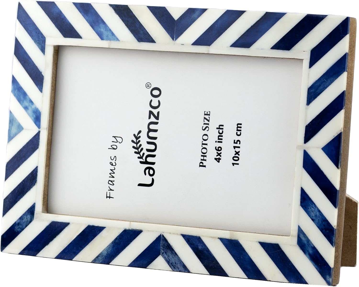 4x6 Handmade Chevron Picture Frame – Blue & White Bone Inlay Design | Rustic Photo Frame for Tabletop & Wall, Decorative Living Room, Bedroom, Nursery & Office Décor, Gift Ready 6x4 image 5