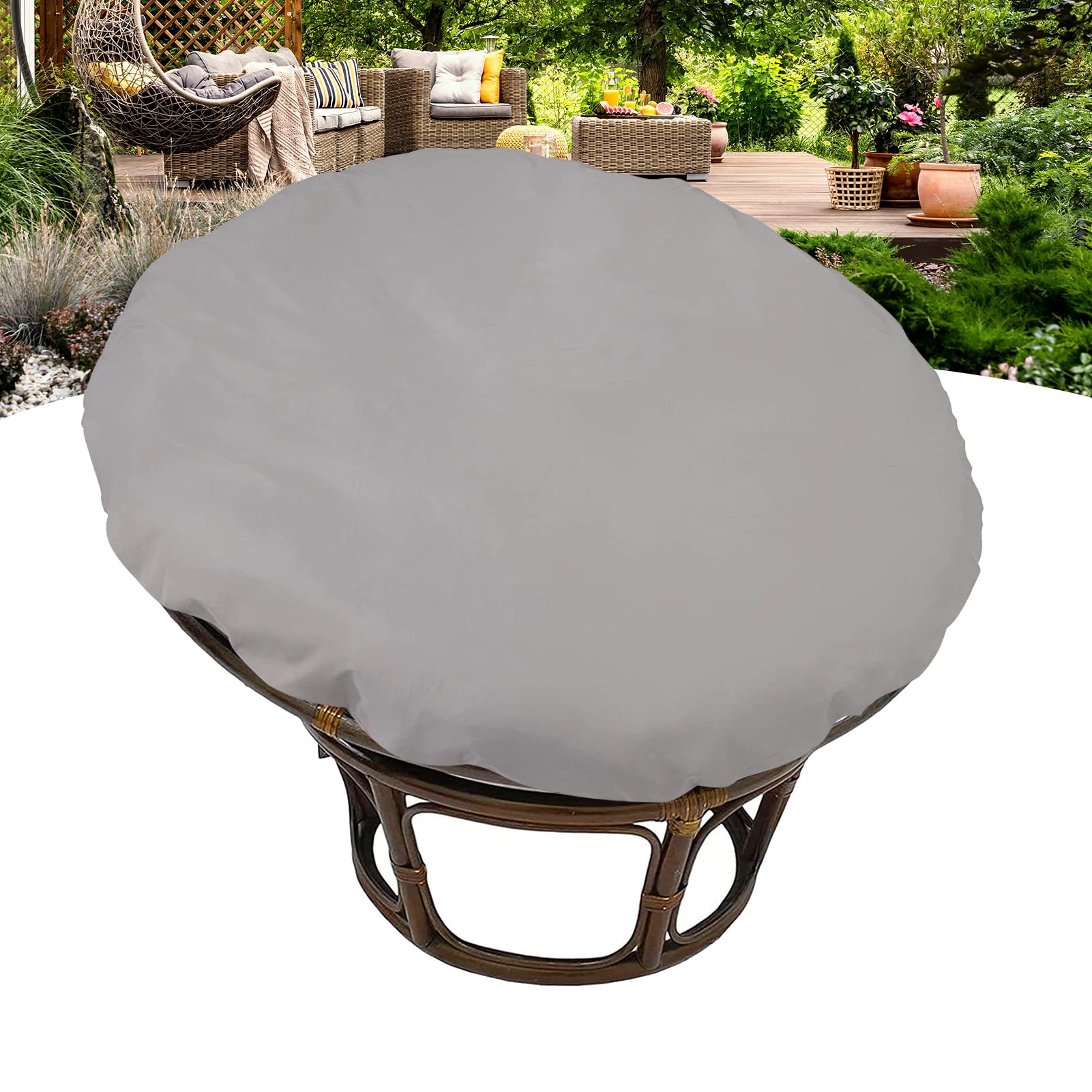 TDHLW Papasan Chair Cushion Cover Only,Outdoor Indoor Cushion Waterproof Slipcover with Fixed Strap for Papasan Cushion Only, for Papasan Wicker Egg Chair,Light gray,39 * 39in