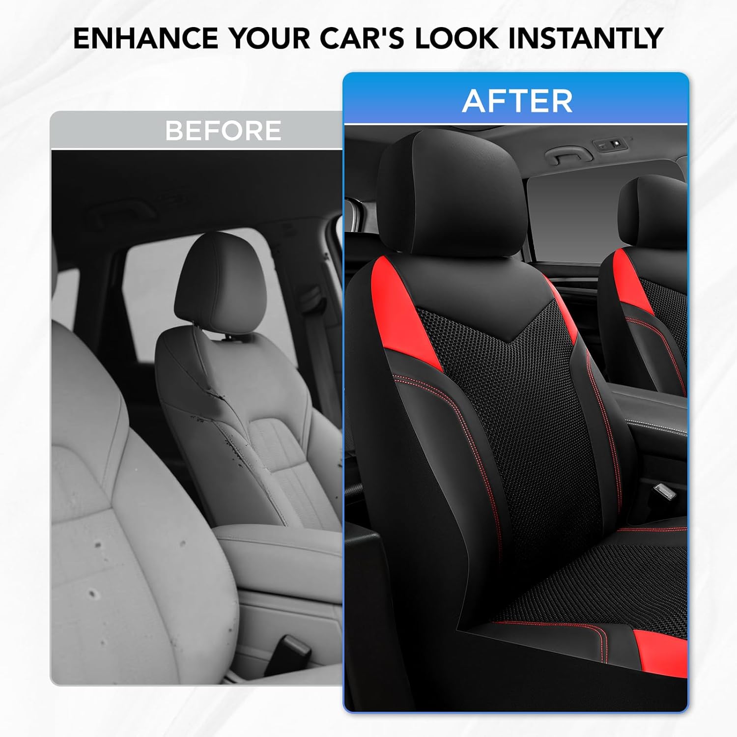 PIC AUTO Car Seat Cover, Super Breathable Mesh Front Seat Cover for Cars, Red Leather Seat Covers, Universal Fit, Durable, Airbag Compatible, Suitable for SUVs, Trucks, Sedans, and Vehicles
