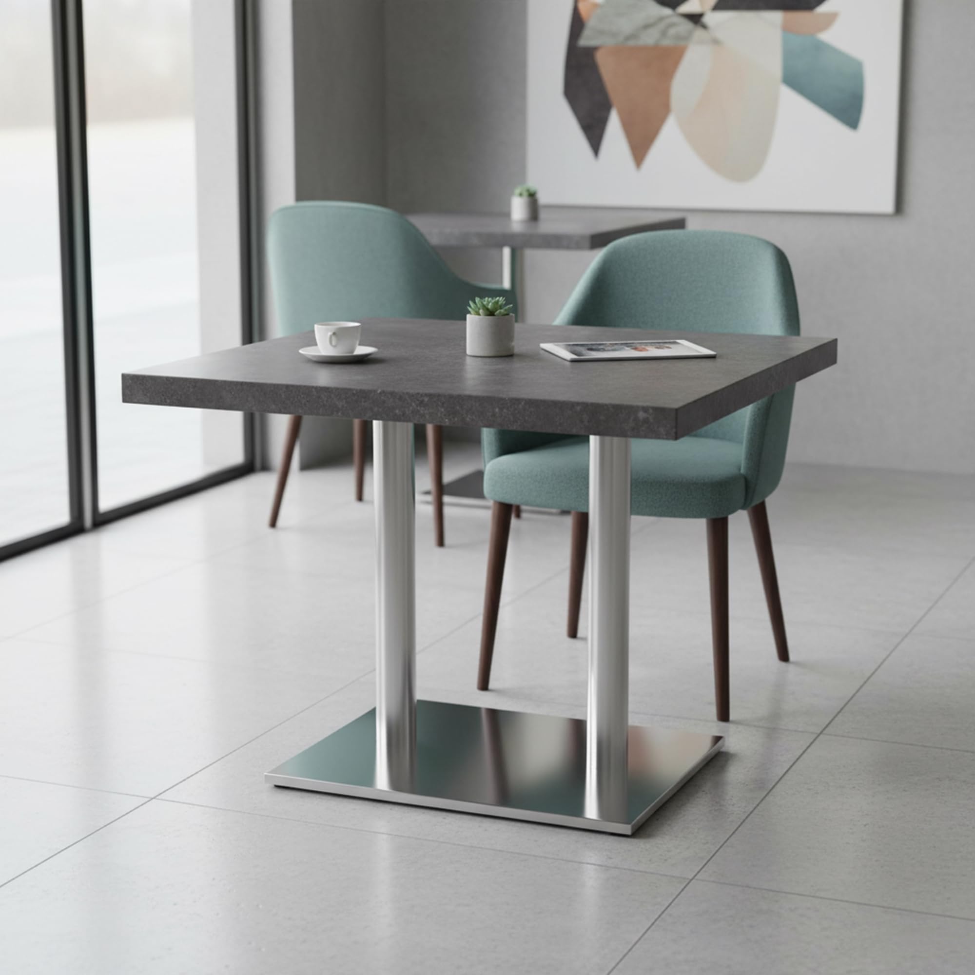 Mucola Tischgestell Tischuntergestell Doppelsäule Edelstahl 72 cm Silber