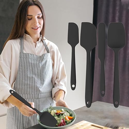 Miniatura 8 de Juego de espátulas de silicona, 4 piezas, espátulas de goma de grado alimenticio para hornear, cocinar y mezclar, resistentes al calor alto, Negro