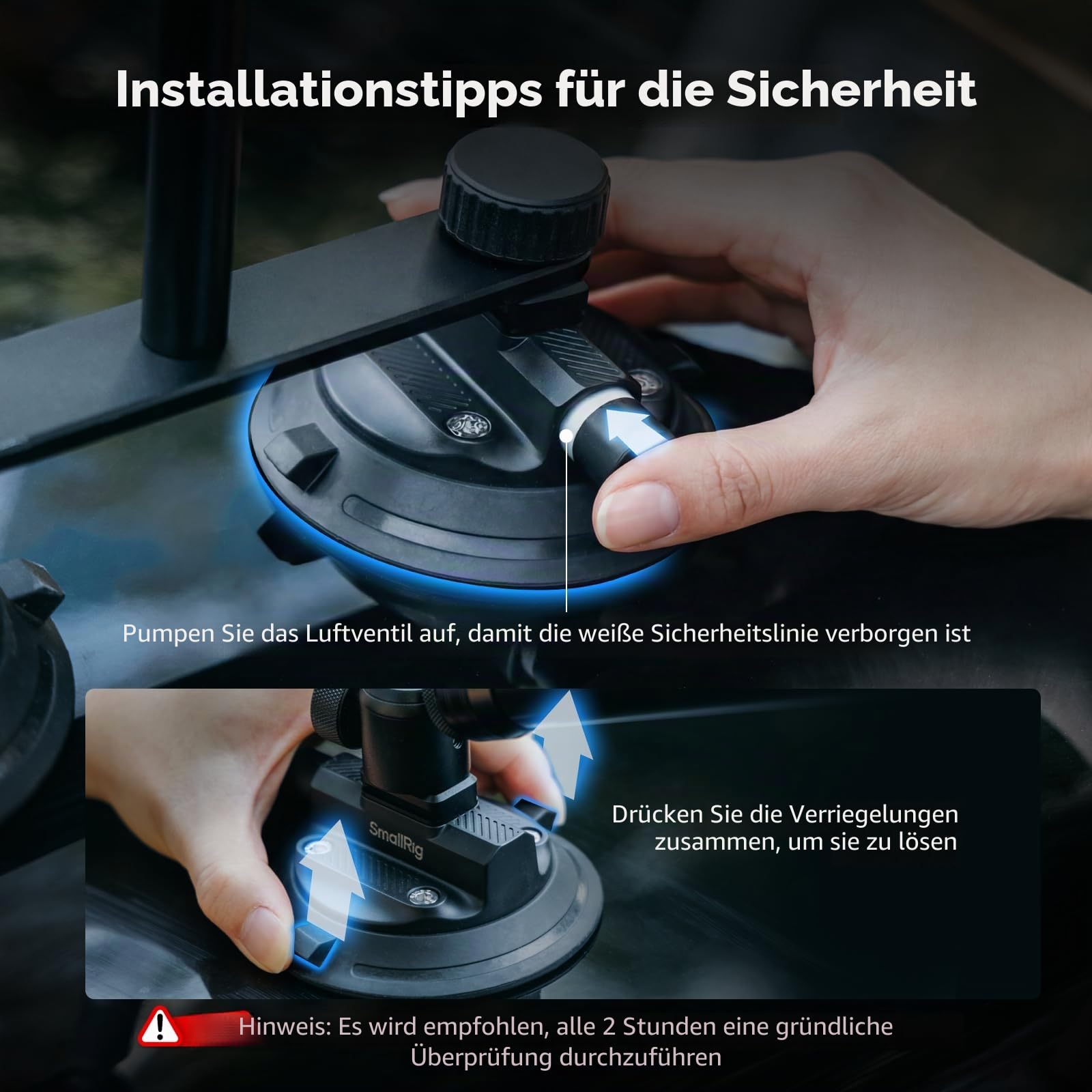 SMALLRIG Autohalterung für Insta360 X5/X4/X3, für DJI OSMO 360 / Action, für GoPro, Triple-Saugnapf-Halterung Kit mit 120 cm teleskopischem Selfie-Stick, Kugelkopf, Magic Arm Klemme, Adapter- 5843