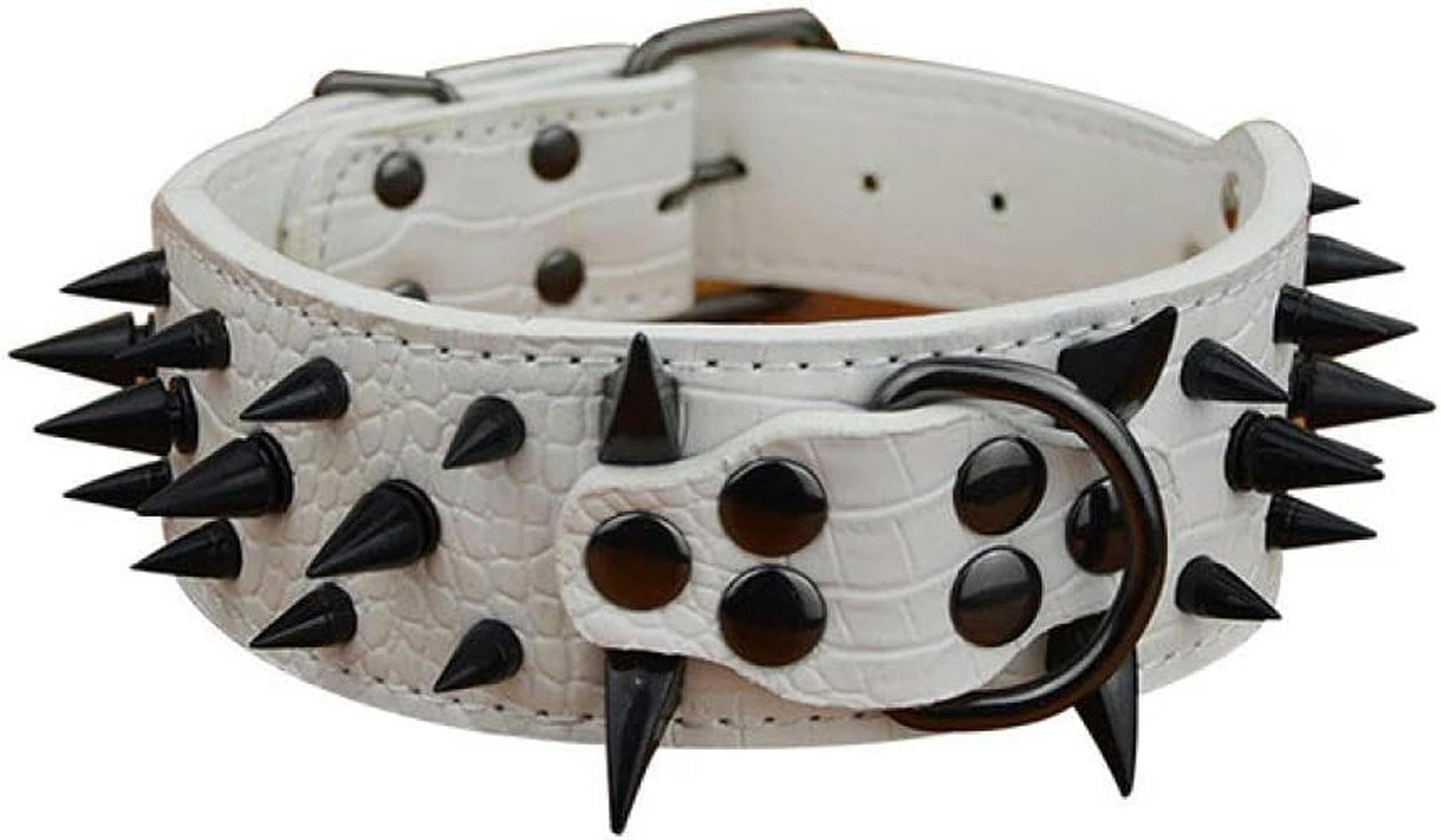 Collier pour Grand Chien de 2 pi de Largeur, 3 Couleurs, clouté à Pointes Pointues, Style Crocodile, Collier pour Chien de Taille Moyenne et Grande Taille, Blanc, L