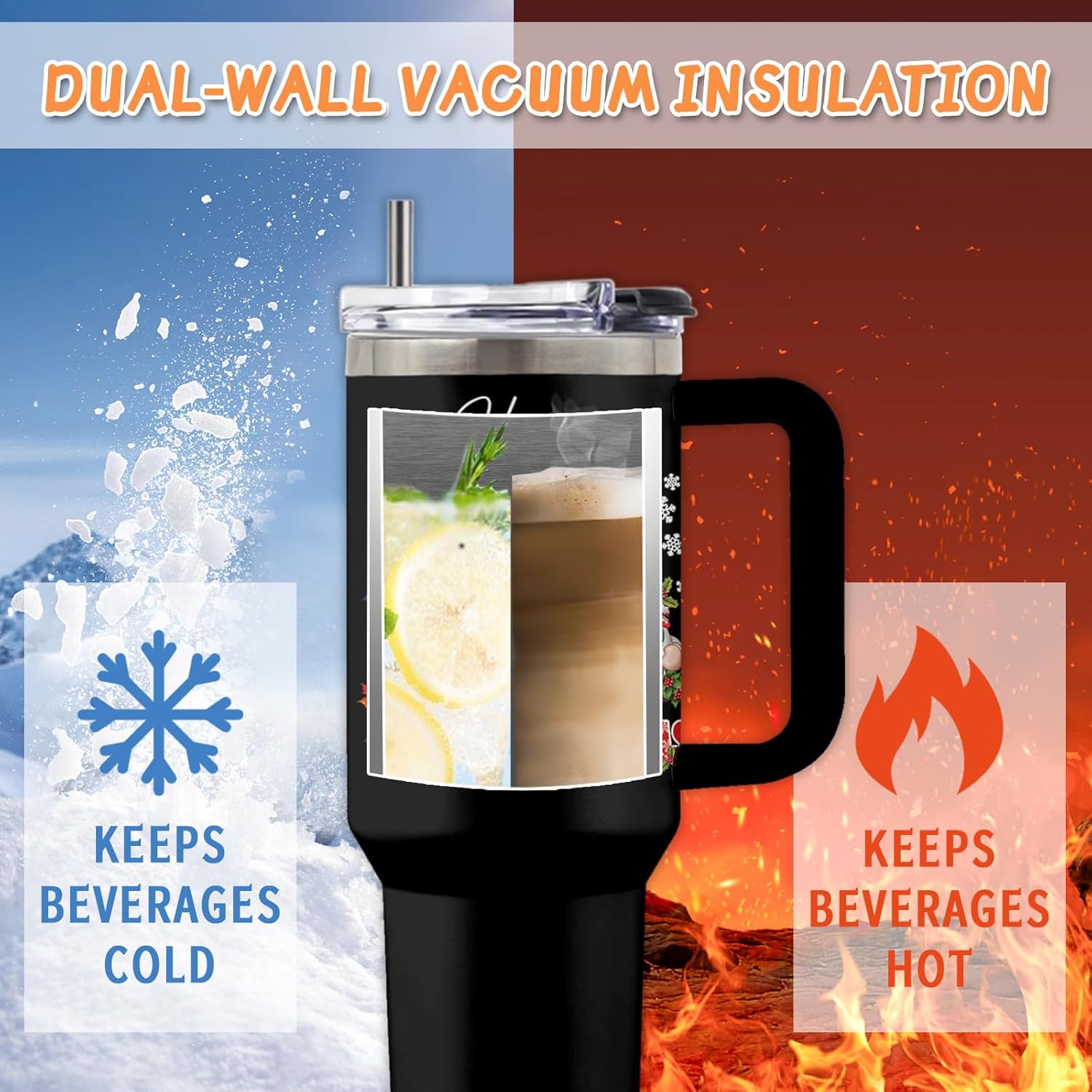 Christmas Tumbler with Handle, Gnome Gifts for Women Men, 40 Oz Fall Gnome Pumpkin Travel Tumbler Coffee Cup Water Bottle, Autumn Thanksgiving Christmas Party Gift for Women, 1 PCS - Image 3