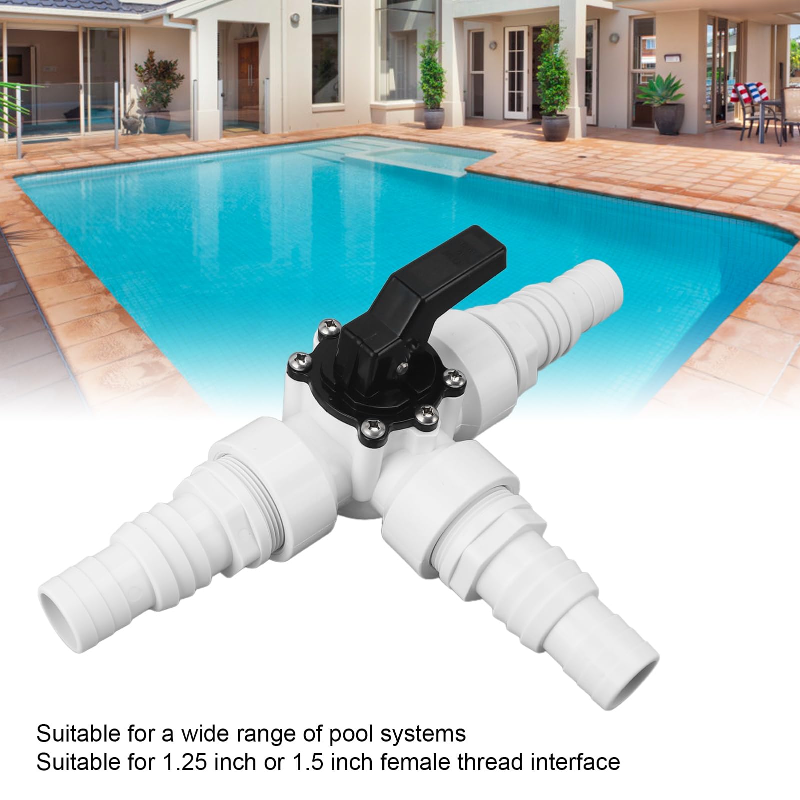 Cryfokt Adaptador de Manguera de 3 Vías, PVC Multifuncional ABS para Desvío de Agua, Rosca Hembra de 1,25 Pulgadas y 1,5 Pulgadas
