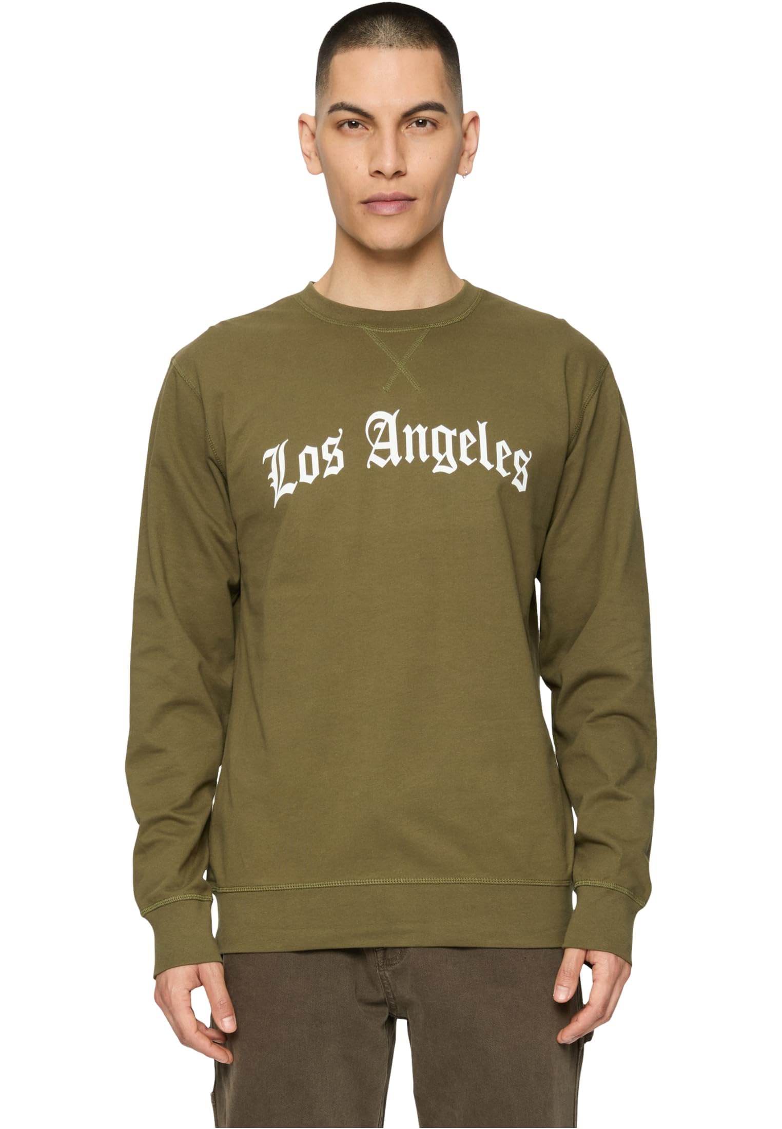 Mister Tee Men's Los Angeles Wording Crewneck Sweatshirt, OLIVE,