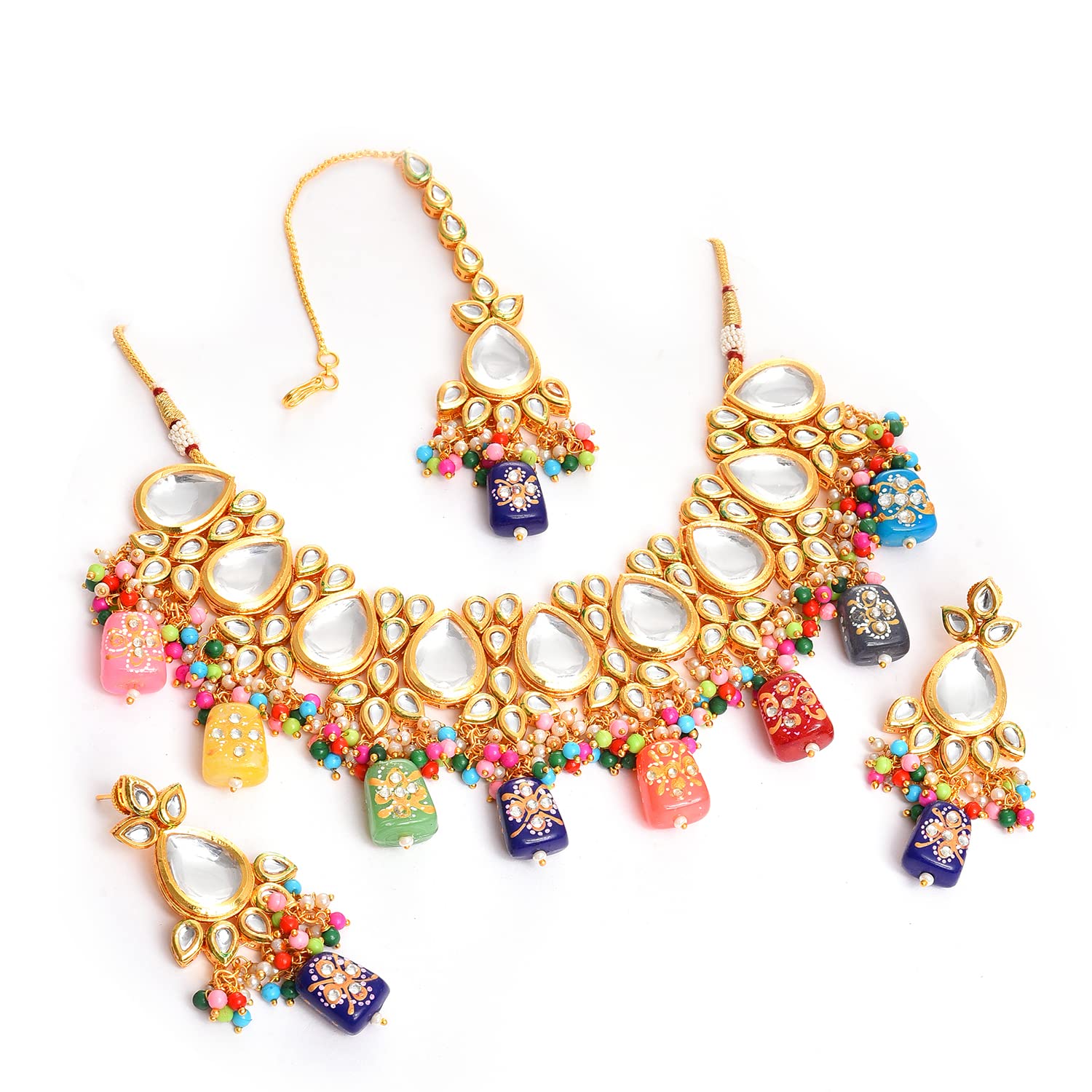 SOHI Kundan Gold Plated Necklace Set, Multicolour jewellery set for women, choker necklace, Earrings and Maangtika, antique jewellery set, traditional, kundan jewellery, Alloy (B0B572H23V) Amazon Price History, Amazon Price Tracker