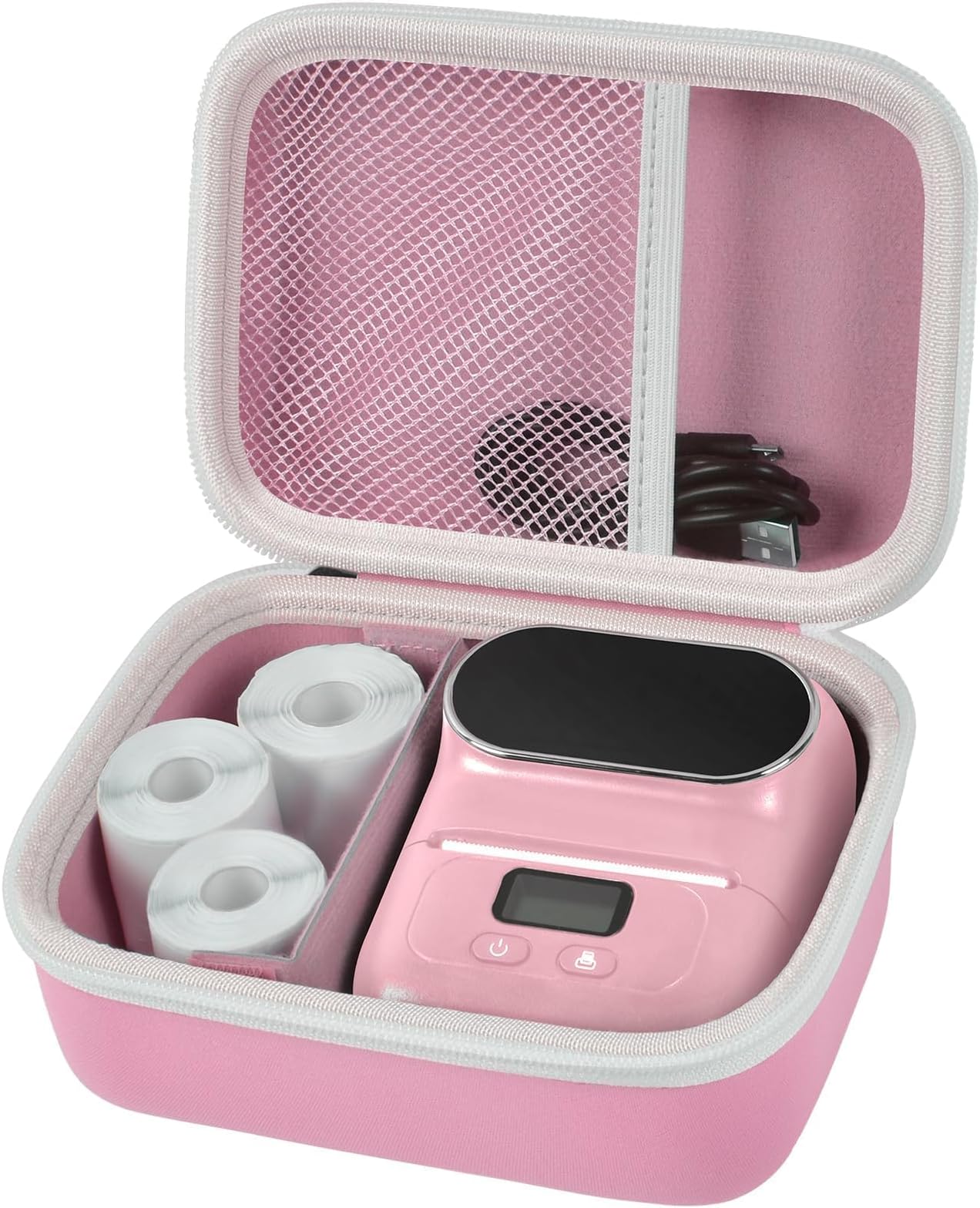 Case Compatible with Phomemo M110 Label Maker - Portable Mini Bluetooth Thermal Label Maker Carrying Storage Bag for Printer Labels, USB Cable and Accessories - Pink (Box Only)