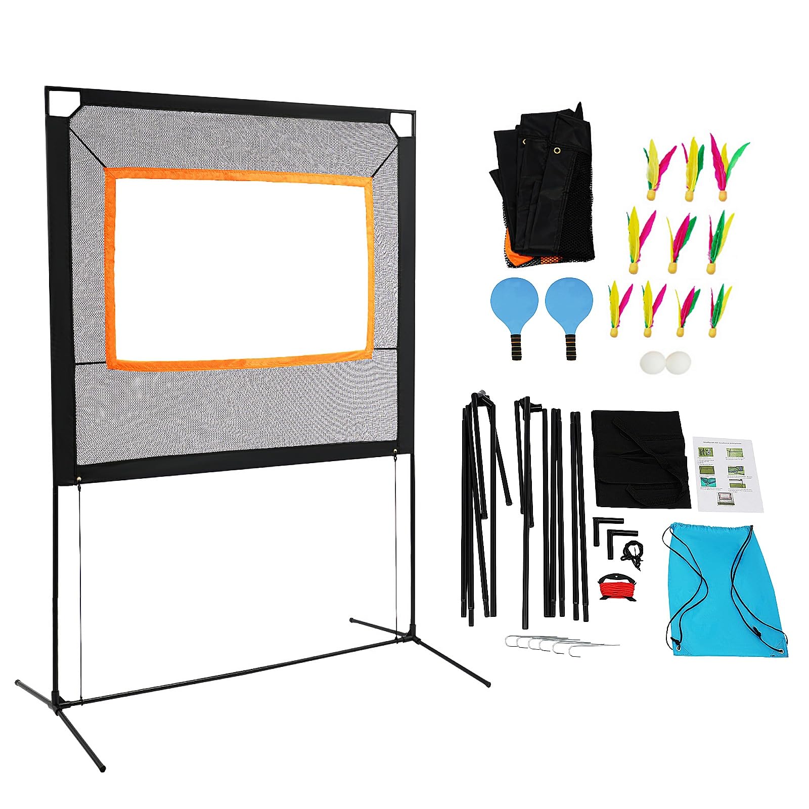 2 In 1 Badminton Netz Outdoor & Pickleball Set Professionell Federball Netz mit 10 Badmintonbälle, 2 Pickleballs, 1 Paar Schläger, Rucksack für Indoor Familienspiele