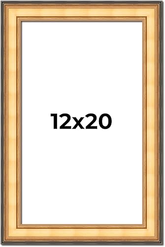 Marco de fotos de madera real dorada de 12 x 20 pulgadas de ancho  Profundidad del marco interior de 0.5 pulgadas  Marco de fotos tradicional Monza