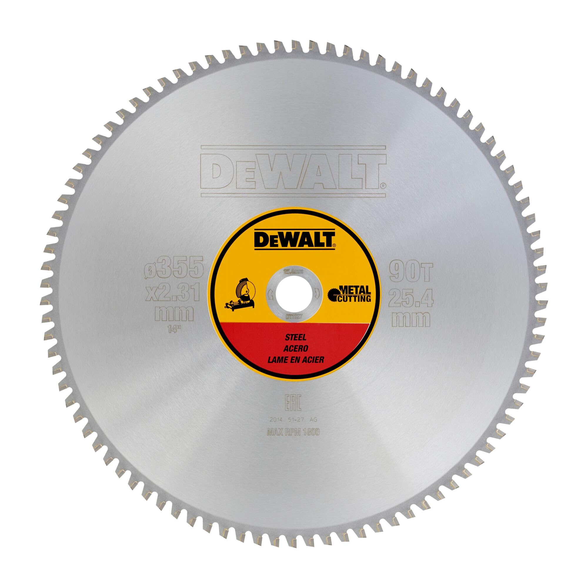 DeWalt DT1927-QZ - Hoja para sierra circular estacionaria, 355 x 25,4 mm, 90D para acero TCG +1, 5º
