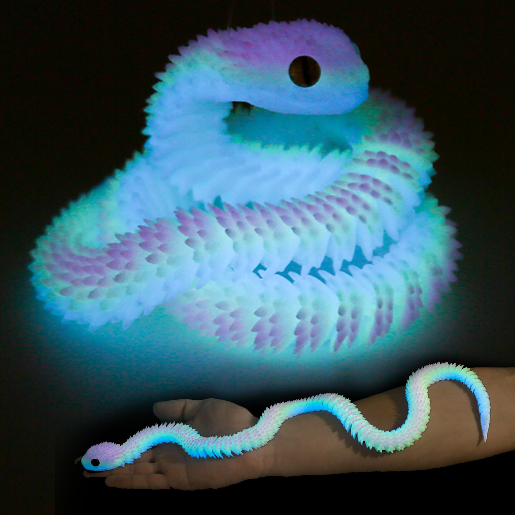Photo 1 of 24 Inch Articulated Snake Toy Flexible Fidget Desk Pet Luminous Blue Gift