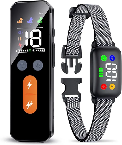 Dog Training Collar, Dog Shock Collar with Remote Control for Medium Large Dogs 40-120lbs, IP68 Waterproof Shock Collar for Dogs with Beep Vibration Static & Safety Lock