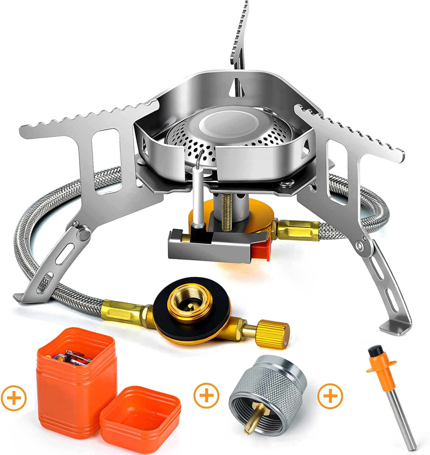Striludo Backpacking Stove,Portable Camping Stove, Windproof Camp Stove, Foldable Burner,Lightweight,3500W, for Outdoor, Hiking, Picnic, Mountaineering,BBQ (with Propane Adapter and Piezo Ignitor) Striludo Backpacking Stove,Portable Camping Stove, Windproof Camp Stove, Foldable Burner,Lightweight,3500W, for Outdoor, Hiking, Picnic, Mountaineering,BBQ (with Propane Adapter and Piezo Ignitor)