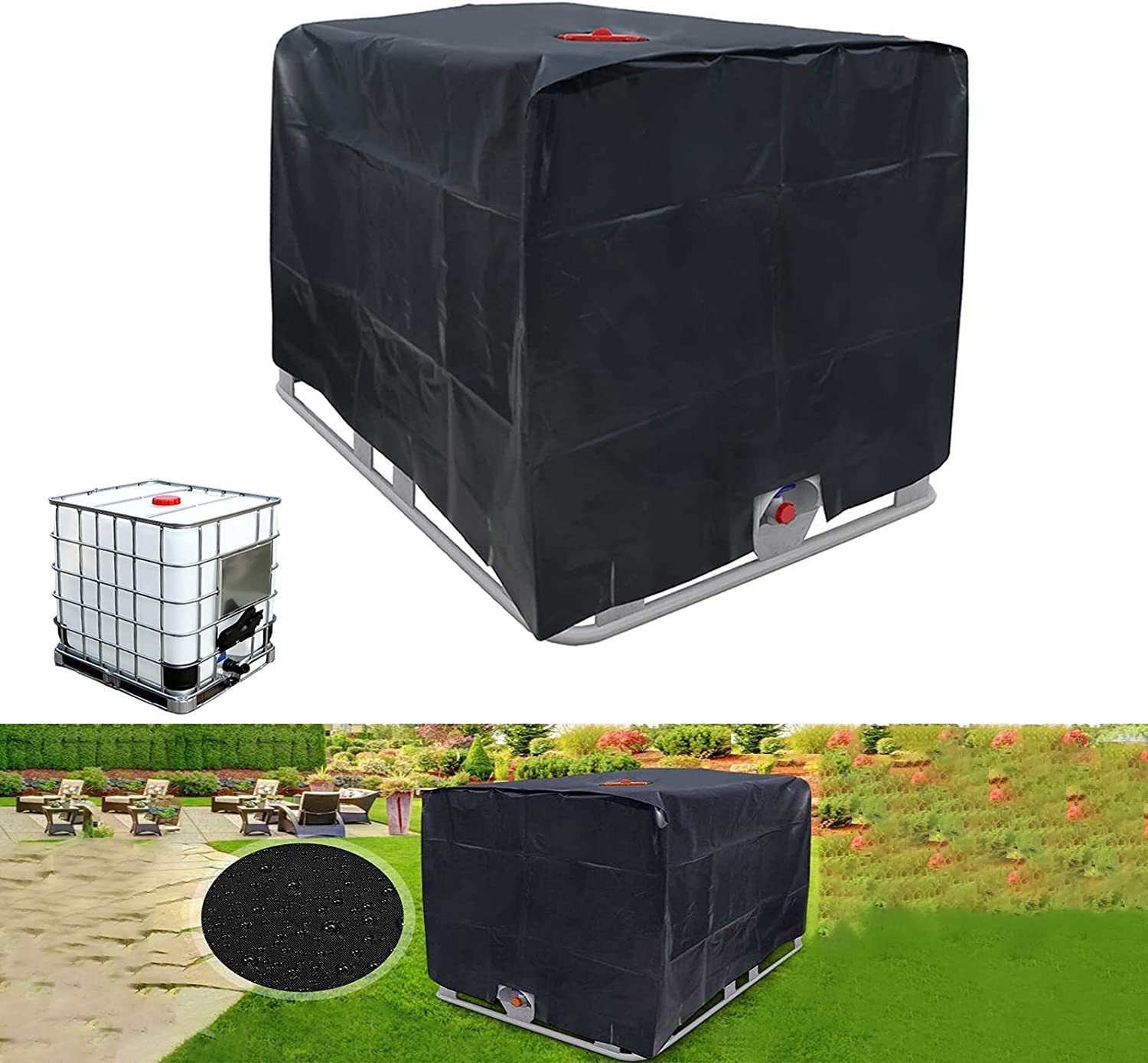 Cubierta de Contenedor IBC,600L Cubierta Protectora Depósito Agua IBC,Oxford 210D Funda Impermeable IBC,Resistente Al Agua,Al Polvo y A Los Rayos UV,para El Hogar Accesorio para Tanque IBC